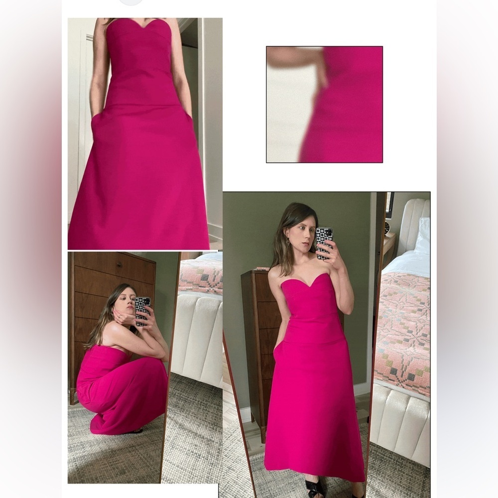 Zara Strapless Midi Dress in Vibrant Pink - Picture 3 of 5